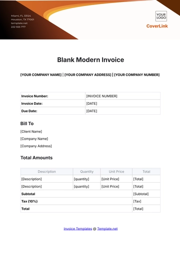 Free Blank Modern Invoice Template to Edit Online