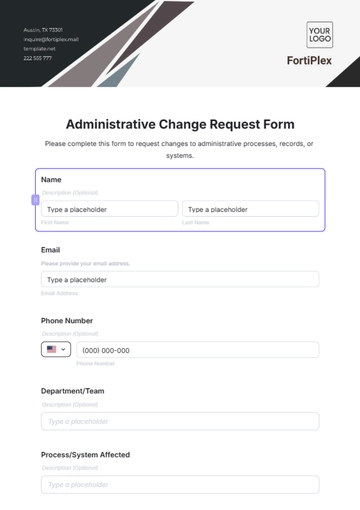 Free Administrative Change Request Form Template to Edit Online