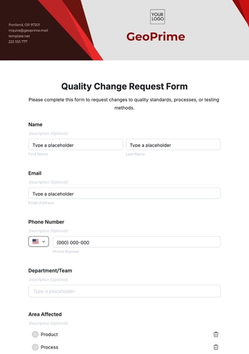 Free Quality Change Request Form Template to Edit Online