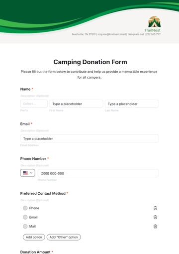 Free Camping Donation Form Template to Edit Online