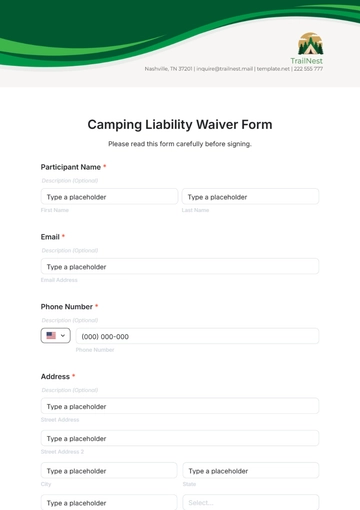 Free Camping Liability Waiver Form Template to Edit Online