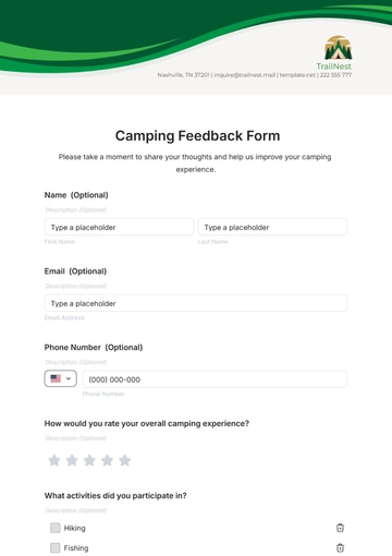 Free Camping Feedback Form Template to Edit Online