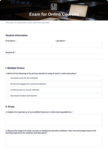 Free Exam Template for Online Courses to Edit Online