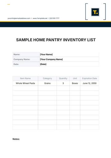 Free Sample Home Pantry Inventory List Template to Edit Online