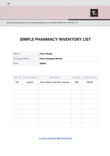 Free Simple Pharmacy  Inventory List Template to Edit Online