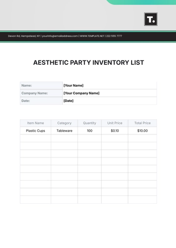 Free Aesthetic Party Inventory List Template to Edit Online