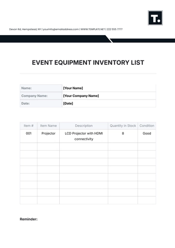 Free Event Equipment Inventory List Template