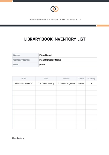 Free Library Book  Inventory List Template to Edit Online