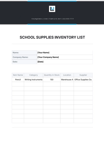Free School Supplies  Inventory List Template to Edit Online