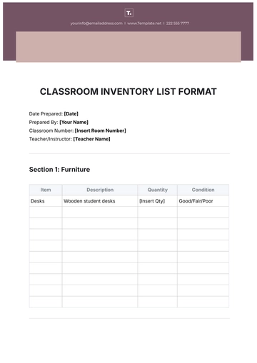 Free Classroom Inventory List Format Template to Edit Online