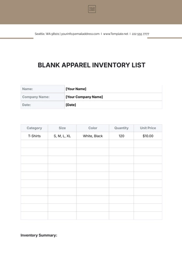 Free Blank Apparel Inventory List Template to Edit Online