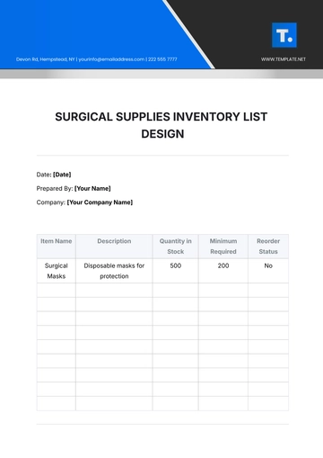 Free Surgical Supplies  Inventory List Design Template to Edit Online