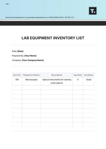Free Lab Equipment Inventory List Template to Edit Online