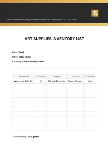 Free Art Supplies  Inventory List Template to Edit Online