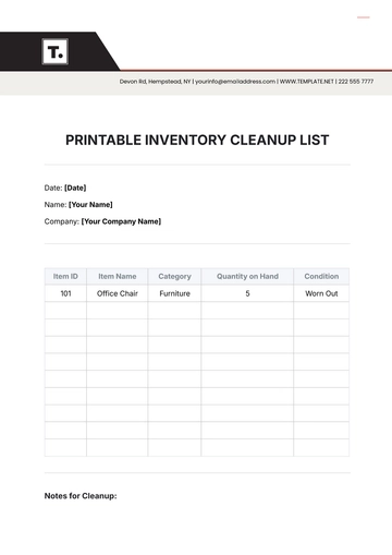 Free Printable Inventory Cleanup  List Template to Edit Online