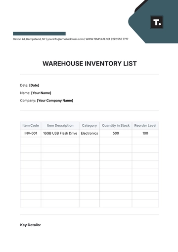 Free Professional Warehouse Inventory List Template to Edit Online
