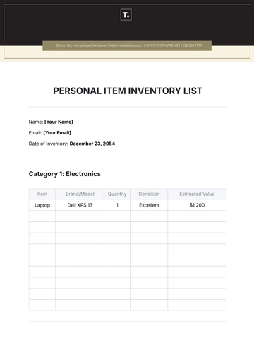 Free Personal Item Inventory List Template to Edit Online