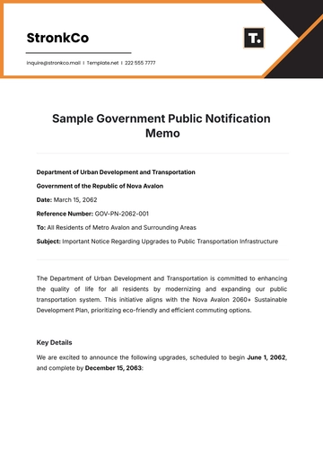 Free Sample Government Public Notification Memo Template to Edit Online