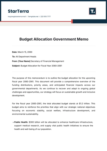 Free Budget Allocation Government Memo Template to Edit Online