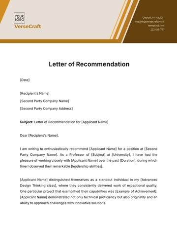 Free Letter of Recommendation Template to Edit Online