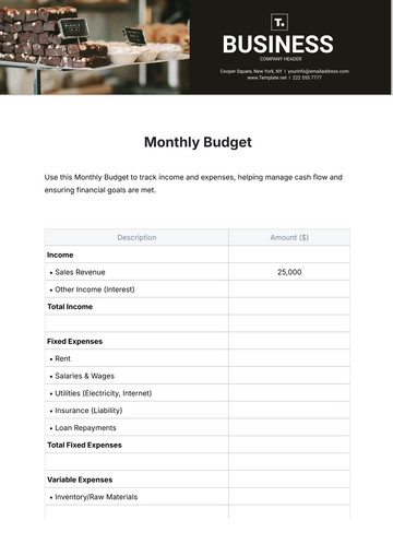 Free Monthly Budget Template to Edit Online
