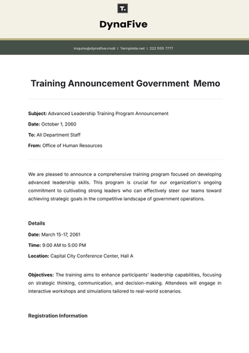Free Training Announcement Government  Memo Template to Edit Online