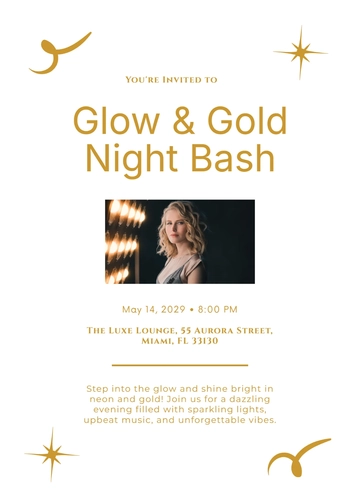 Free Neon Gold Party Invitation Template to Edit Online