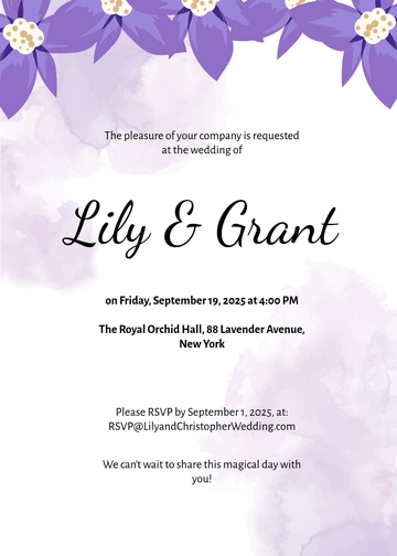 Free Purple Wedding Invitation Template to Edit Online