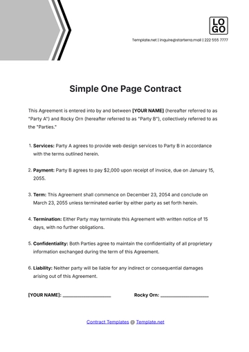 Free Simple One Page Contract Template to Edit Online
