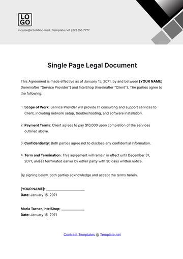Free Single Page Legal Document Template to Edit Online