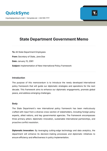 Free State Department Government Memo Template to Edit Online