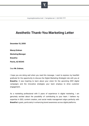 Free Aesthetic Thank-You Marketing Letter Template to Edit Online