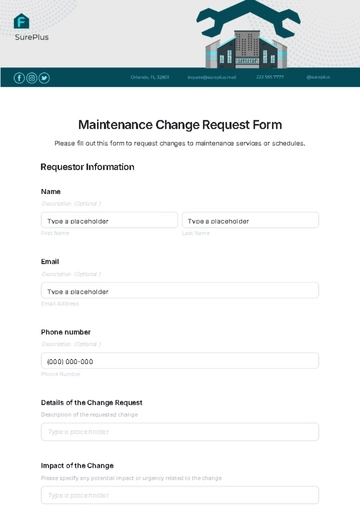 Free Maintenance Change Request Form Template to Edit Online