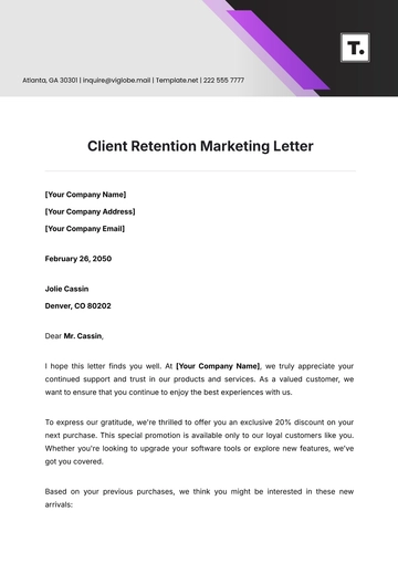 Free Client Retention Marketing Letter Template to Edit Online