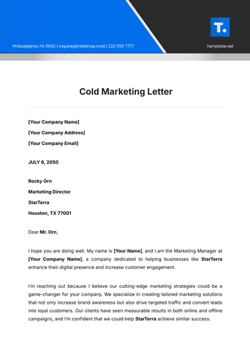 Free Cold Marketing Letter Template to Edit Online