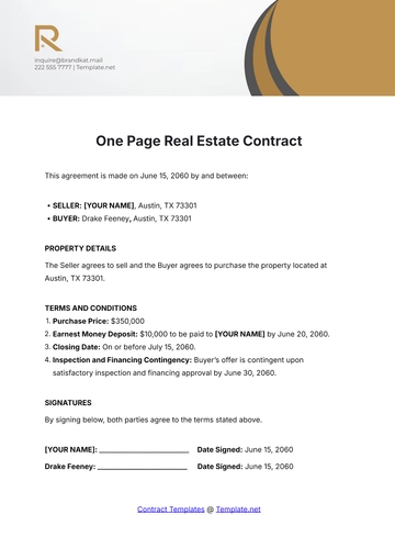 Free One Page Real Estate Contract Template to Edit Online