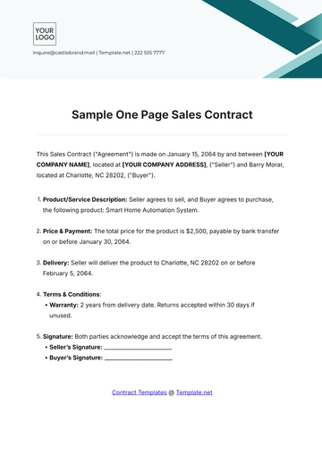 Free Sample One Page Sales Contract Template to Edit Online