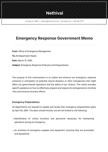 Free Emergency Response Government Memo Template to Edit Online