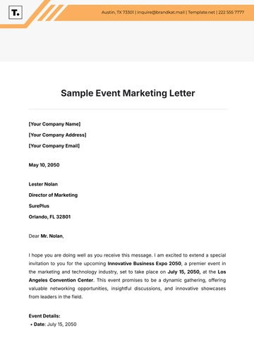 Free Sample Event Marketing Letter Template to Edit Online