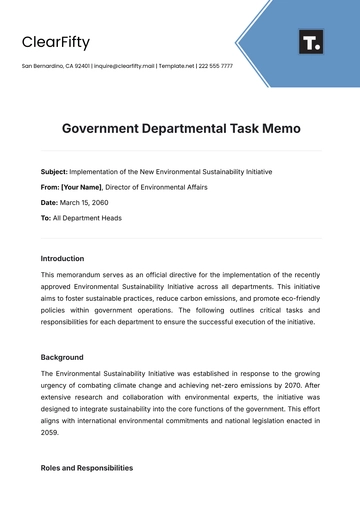 Free Government Departmental Task Memo Template to Edit Online