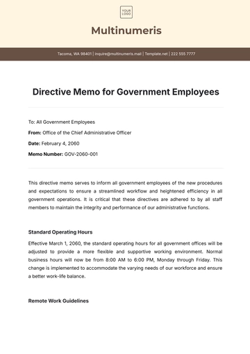 Free Directive Memo for Government  Employees Template to Edit Online