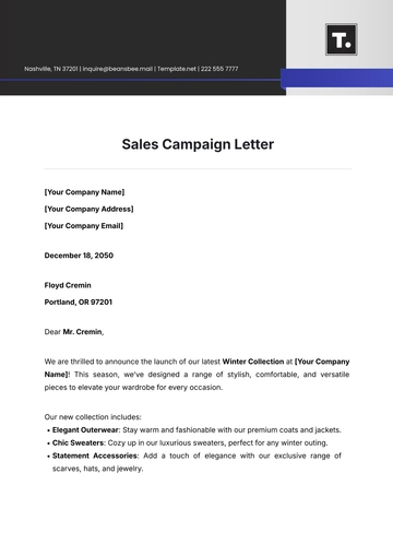 Free Sales Campaign Letter Template to Edit Online