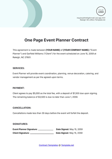Free One Page Event Planner Contract Template to Edit Online