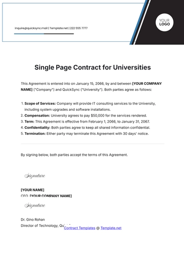 Free Single Page Contract Template for Universities to Edit Online