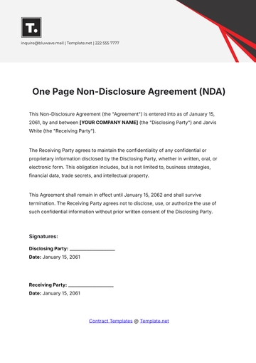 Free One Page Non-Disclosure Agreement (NDA) Template to Edit Online