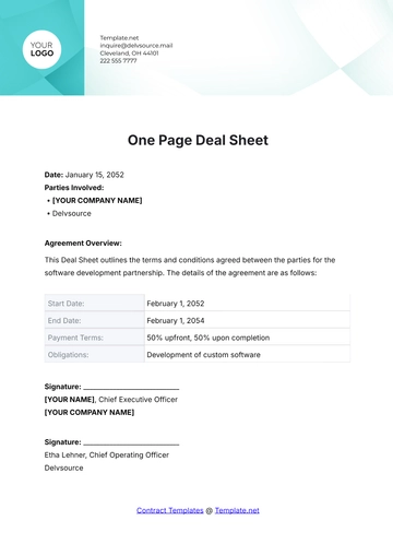 Free One Page Deal Sheet Template to Edit Online