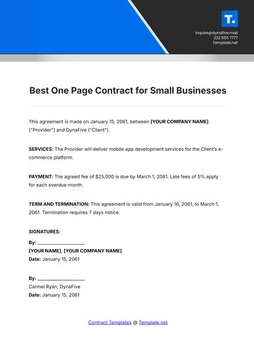 Free Best One Page Contract Template for Small Businesses to Edit Online