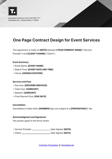 Free One Page Contract Design Template for Event Services to Edit Online