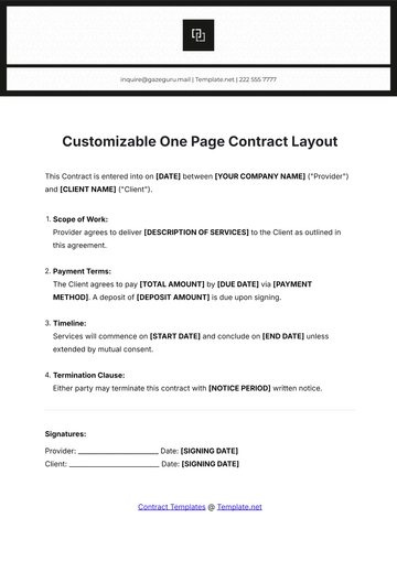Free Customizable One Page Contract Layout Template to Edit Online