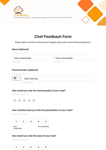 Free Chef Feedback Form Template to Edit Online